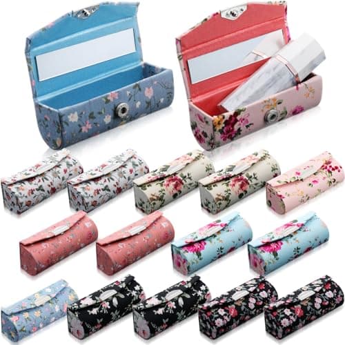 Cinnvoice 16 Pcs Operation Christmas Items Bulk Lipstick Case with Mirror Ladies Floral Portable Lipstick Case Cosmetic Storage Kit Makeup Travel Cases Organizer Bag for Christmas Bags Stuffers