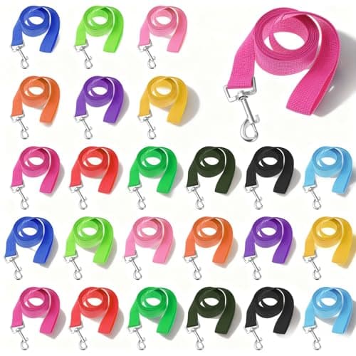 Oqqlin 24 Pcs Nylon Dog Training Leashes Bulk, 5 FT Dog Leash for Small Medium Dogs Muticolor Puppy Traction Rope for Play, Backyar, Training, Camping (12 Colors)