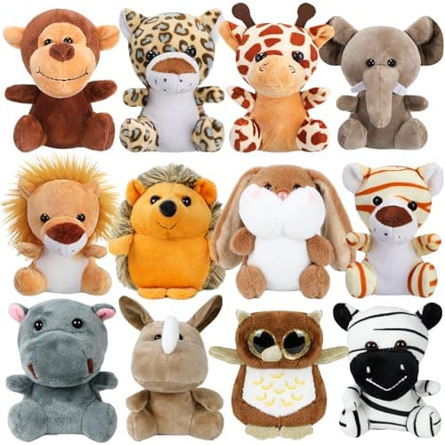 Arrozon 12 Pcs Small Stuffed Animals Bulk, Mini Stuffed Forest Animals for Kids, 4 Inch Jungle Cute Plush Animals, for Animal Theme Party and Baby Shower Decor