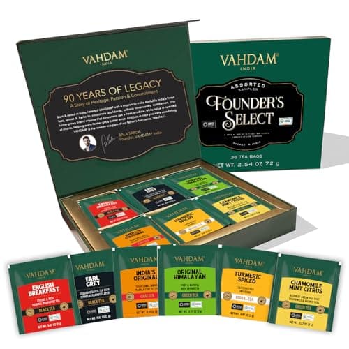 VAHDAM, Assorted Tea Gift Set (6 Varities, 36 Tea Bags) - Tea Variety Pack - Black Tea, Green Tea, Chai Tea and Herbal Tea Sampler | Christmas Tea Gifts Set for Tea Lovers | Gifts for Women and Men