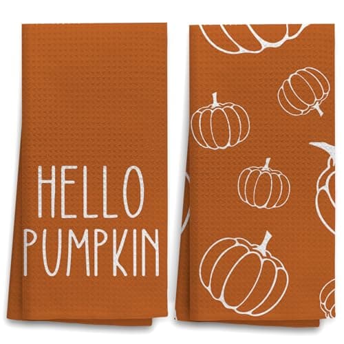 OHSUL Fall Kitchen Towels - Autumn Pumpkin Decor, Hand Dish Towels, Bathroom Decor, Housewarming Gifts - Set of 2