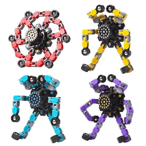 Transformable Fidget Spinners Toys 4 Pcs for Kids and Adults Stress Relief Sensory Toys for Boys and Girls Fingertip Gyros for Party Favors Chrismas Stocking Stuffers Bulk for Teens