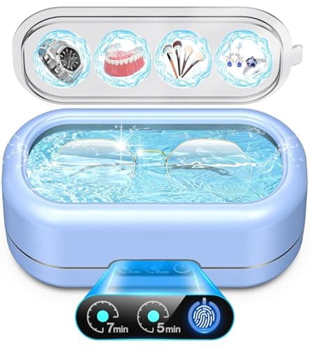 Professional Ultrasonic Jewelry Cleaner with Digital Timer,50KHz Ultrasonic Cleaner Machine with 304 Stainless Steel for Jewelry,Eyeglasses, Rings, Coin, Watch Strap, Dentures, Hygiene Items (Blue)