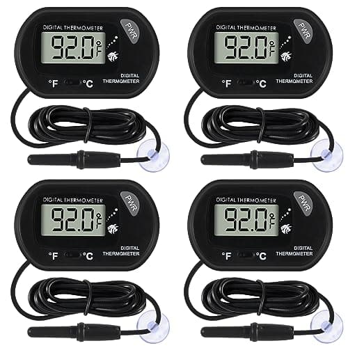 4Pcs Aquarium Thermometer Fish Tank Thermometer Reptile Fahrenheit Terrarium Water Temperature Indicator Test Digital with LCD Display Fahrenheit/Celsius