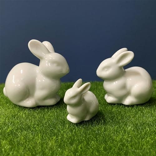 Basuo-9Q Set of Mini Ceramic Rabbit Figurines, Porcelain Easter Bunny Decorations for Home, Tabletop Ornament, Tea Ceremony Pet (3-White)