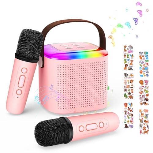 MoKo Mini Karaoke Machine for Kids Adults with Portable 5.3 Bluetooth Speaker, Karaoke Machine with 2 Wireless Microphones for Home Party, Outdoor, Birthday Gift for Girls Boys(Pinkcolor)