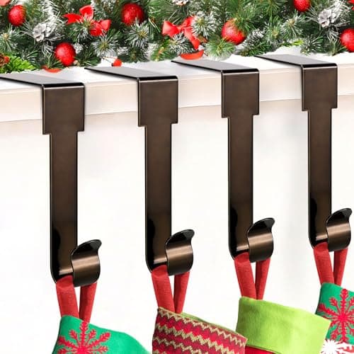 Christmas Stocking Holders for Mantle,4 Pack Adjustable Stocking Holder Non-Skid Stocking Hangers Lightweight Stocking Hooks for Fireplace,Mantel Stocking Holders Clip for Xmas Home Party Decoration