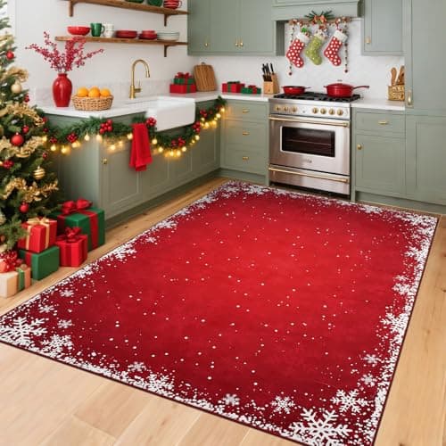 RUGSREAL Christmas Snowflake Area Rug 3x5 Red Boho Area Rug Non-Slip Indoor Floor Carpet Washable Xmas Decorative Throw Rug Small Merry Christmas Rug for Bedroom Living Room Kitchen Nursery, Red