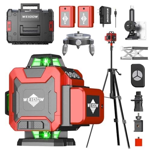 Weiddw 16 Lines Self-Leveling Laser Level with Tripod, 4x360°4D Green Cross Line Vertical & Horizontal Laser for Construction,Home Renovation,Remote Controller&Durable Case（＜1mw）