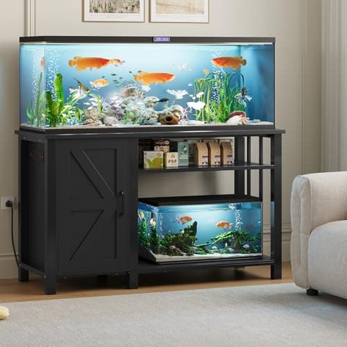 LotaTools 55-75 Gallon Aquarium Stand with Power Outlet, Heavy Duty Fish Tank Stand with Cabinet Storage & Adjustable Shelf, for Fish Tank, Turtle Tank, Reptile Terrarium, 1000LBS Capacity, Black