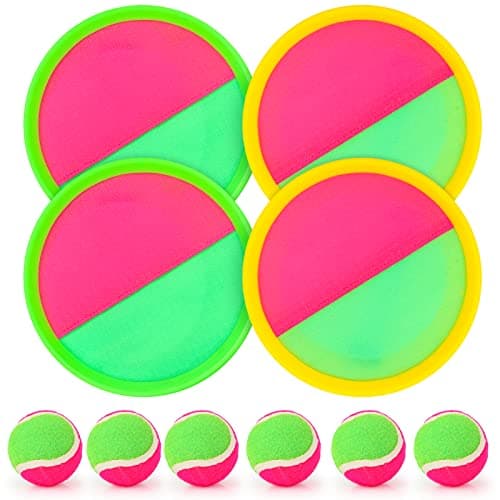 Toss and Catch Ball Set Catch Game Toys with 4 Paddles 6 Balls and 1 Storage Bag, Ball Sports Toys for Kids and Adults Family School Outdoor Games, Beach Playground Yard Games Supplies