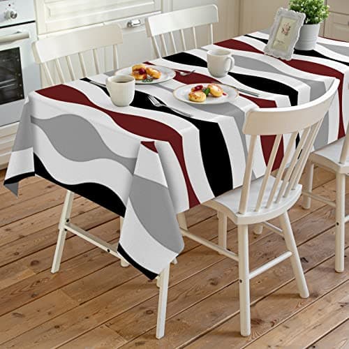 LOVE HOME DAY Rectangle Waterproof Table Clothes Mid Century Moroccan Curve Lines Tableclothes Topper Cover Burgundy Red Black Grey Kitchen Dining Tablecloth for Indoor Outdoor Wedding Banquet Tables