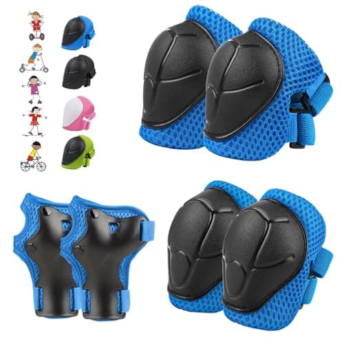 6PCS Kids Protective Gear Set, Knee Pads for Kids 3-10 Years Old, Toddler Elbow Pads, Wrist Guards, Skating Cycling Bike Rollerblading Scooter, Upgraded & Durable Material, Boys, Girls,Youth, Blue