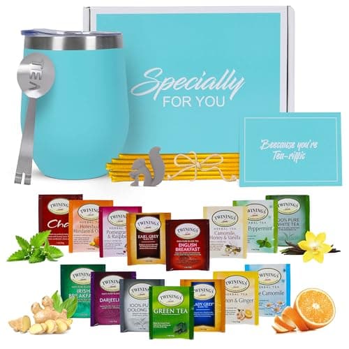 Tea Gift Sets for Tea Lovers Women and Men | Tea Gifts | Tea Gift Set | Tea Sets for Women | Stainless Steel Tumbler | 15 Unique Teas | 10 Honey Straws | Gift Box Tea Set (Teal)