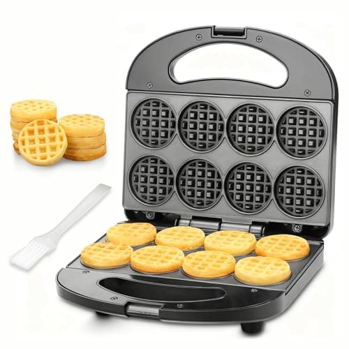 FineMade Mini Waffle Maker, Mini Waffle Iron, Waflera Electrica, Small Waffle Maker for Kids, Baby wafflera, Makes 8×2" Tiny Waffle Bites, Non-stick Surface, Ideal for Breakfast, Dessert and Snacks