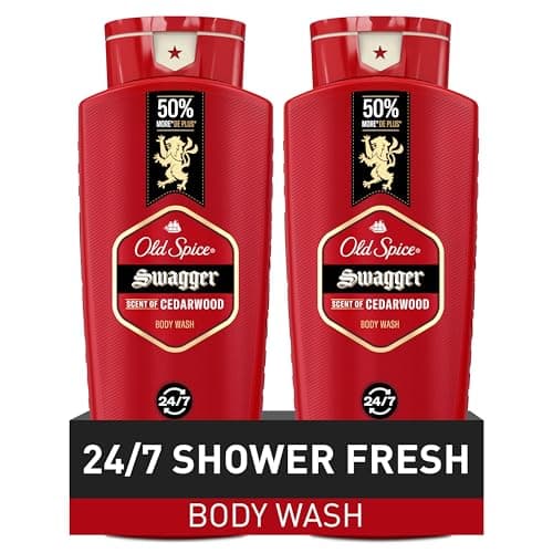 Old Spice Body Wash for Men, 24/7 Shower Fresh with Lasting Scent, Red Collection, Swagger with Cedarwood Scent, 24 fl oz (Pack of 2)