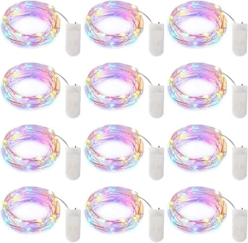 Brightown 12 Pack Easter Day Pastel LED Fairy Lights Battery Operated - Waterproof Silver Wire 7 ft 20 LED Firefly Lights for Easter Day Decor DIY Craft Party Bedroom