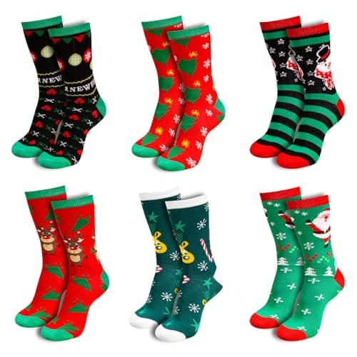 MGparty 6 Pairs Christmas Socks for Women Holiday Crew Socks Cozy Winter Xmas Socks Funny Novelty Christmas Gift Socks Stocking Stuffer Accessories