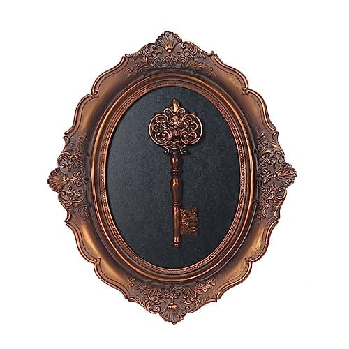 S-MANTIS Vintage Wall Sculpture, Antique Pediment, Hallway Wall Art, Hand Painted Wall Decoration With Embossed Intricate Key Design, Oval Aesthetic Room Décor, Gallery, Unique Gift (Antique Gold-Key)