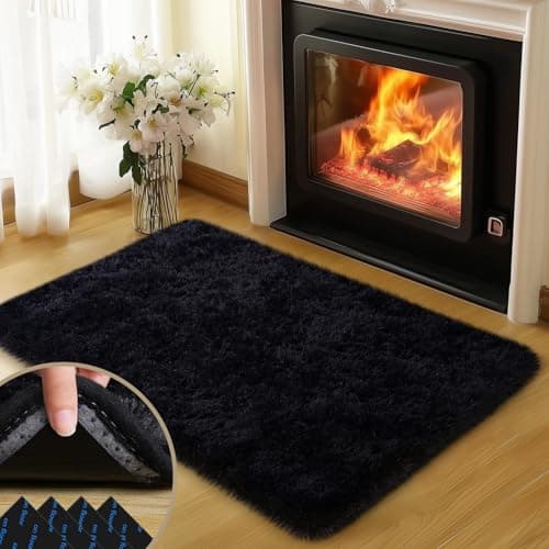 Mugorn Black Rugs for Bedroom, 2x3 Feet Fluffy Area Rugs for Living Room, Soft Shag Kids Rug Small Carpet with 4 Non-Slip Rug Pads (2ft x 3ft, Black)