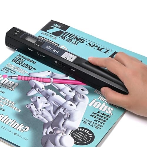 Portable Scanner, Handheld Photo Scanner, A4 Document Scanner for Picture Text Receipt Page in 300/600/900Dpi JPG PDF Format Hand Scanner Support USB Transfer Micro SD Card, No Driver