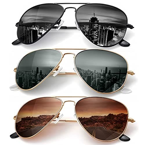 KALIYADI Classic Aviator Sunglasses for Men Women Driving Sun glasses Polarized Lens UV Blocking (3 Pack) 58mm