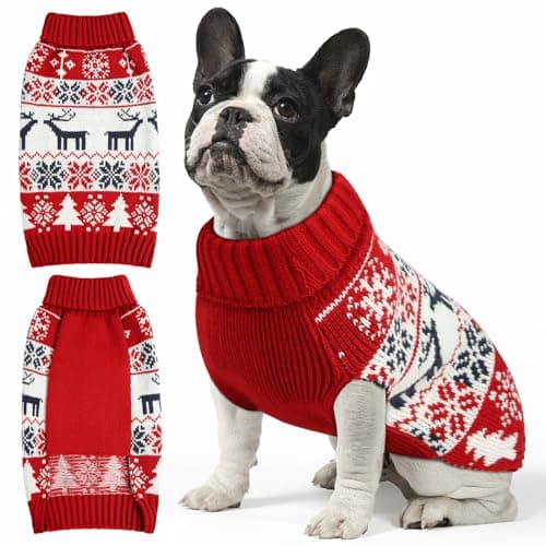Christmas Dog Sweaters for Small Medium Large Dogs and Cats,Pet Soft Warm Holiday Outfit Girl & Boy,Pup Winter Clothes Turtleneck Double Knitting Collar for Outdoors Playing (Deer, L)