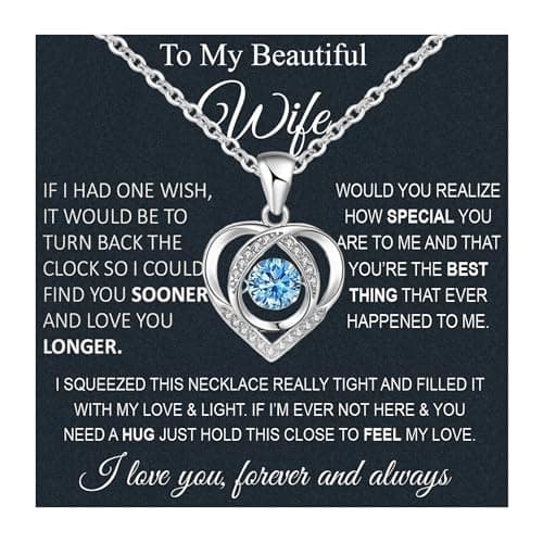 Valentine's Gift Necklace From Husband To Wife - Soulmate Jewelry For Women, Girlfriend, Future Wife - Birthday Gift With Message Card and LED Box, Sterling Silver, Cubic Zirconia