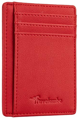 Travelambo Front Pocket Minimalist Leather Slim Wallet RFID Blocking Medium Size(VP Red)