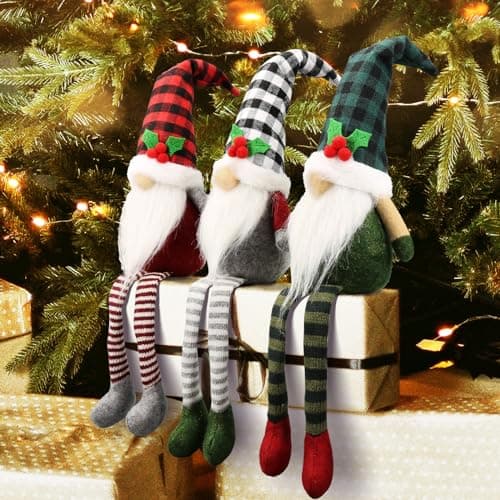 Teeker 3Pcs Christmas Gnomes Plush - Xmas Gnomes Santa Scandinavian Tomte Ornaments - Buffalo Check Plaid Christmas Doll - Xmas Decorations for Home, Office, Indoor for Women, Gnomes Lovers