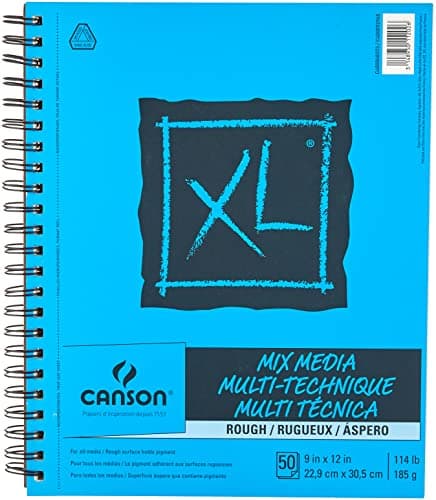 Canson XL Series Mixed Media Pad, Rough Texture, Side Wire, 9x12 inches, 50 Sheets – Heavyweight Art Paper for Watercolor, Gouache, Marker, Painting, Drawing, Sketching