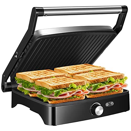 OSTBA Panini Press Grill Indoor Sandwich Maker with Temperature Setting, 4 Slice Large Non-stick Versatile Grill, Opens 180 Degrees to Fit Any Type or Size of Food, Removable Drip Tray, 1200 W