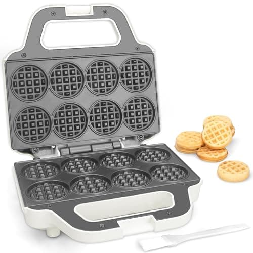 SugarWhisk Mini Waffle Maker Machine, Tiny Waffle Bites Iron for Kids, Bake 8 x 2'' Tiny Waffle Bites, Small Waffle Maker, Compact & Easy Use, Non Stick Surface, Recipe Included, White