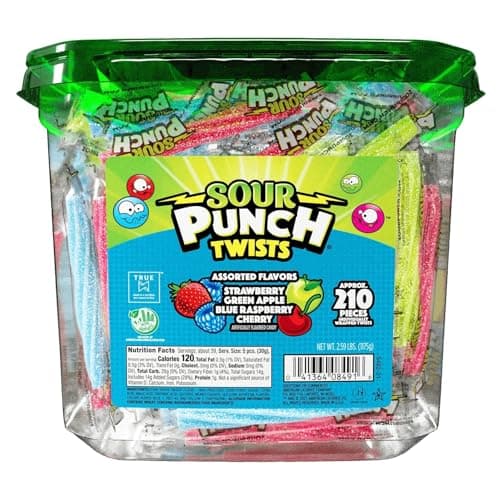 Best Sour Candies #5 from Sour Punch Sour Punch Twists, Sour Candy 3" Individually Wrapped Chewy Candy, 4 Assorted Fruity Flavors