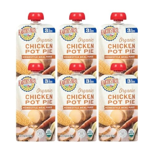 Earth's Best Organic Baby Food Pouches, Stage 3 Homestyle Meal Puree for Babies 9 Months and Older, Organic Chicken Pot Pie Puree, 3.5 oz Resealable Pouch (Pack of 6)