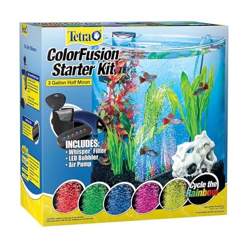 Tetra 3 Gallon Small Fish Tank, Aquarium Starter Kit, with Filter, Air pump, & Color Changing Light, Half Moon shape, for Gold Fish & Betta