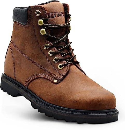 EVER BOOTS Tank Men's Soft Toe Oil Full Grain Leather Work Boots Construction Rubber Sole (13 D(M), Darkbrown)