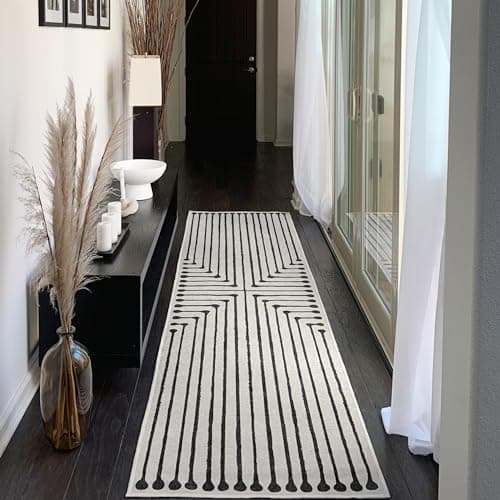 RUGGABLE x Jonathan Adler Machine Washable Modern Runner Rug – Inkdrop Black & Ivory 2.5x7, Stain-Resistant, Non-Slip – Washable Rug for Hallway, Entryway, Living Room & Kitchen–with Standard Pad