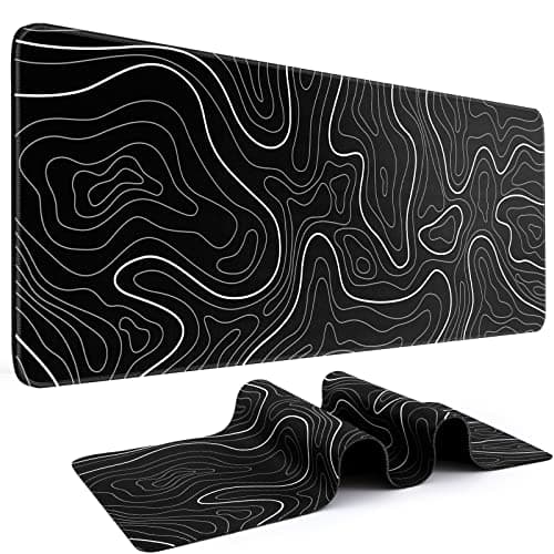 DIGSOM Mouse Pad Gaming Mousepad 31.5 x 11.8in Large Mouse Pad for Keyboard and Mouse with Anti-Slip Rubber Base, Keyboard Pad XL Mouse Mat for Home and Office（Black with White Topographic Line）