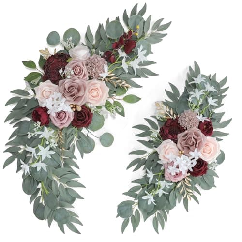 Ponatia Wedding Arch - Artificial Burgundy & Dusty Rose & Blush Flowers (Pack of 2) for Wedding Welcome Signs, Ceremony & Reception