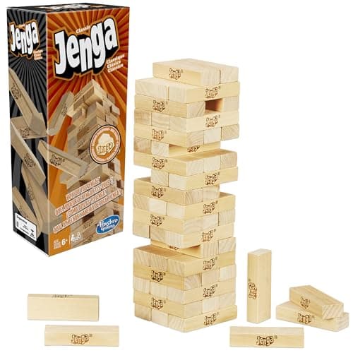 Hasbro Gaming Jenga Game | The Original Wood Block Game with Genuine Hardwood Blocks | Stacking Tower | Ages 6+ | 1 or More Players | Party Games for Kids | Family Games