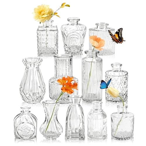 Der Rose Glass Bud Vases Set of 12, Small Bud Vases for Flowers, Rustic Wedding Centerpieces and Home Decor