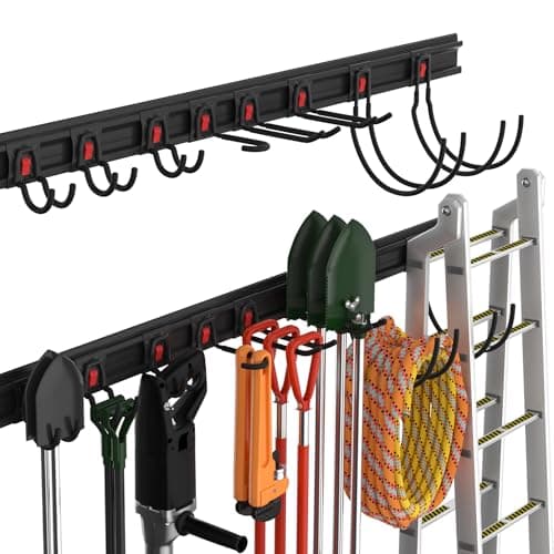 WORKPRO Garage Storage, Garden Tool Organizer Wall Mount 64 Inch with 8 Adjustable Hooks and Hangers, 4 Rails Steel Heavy Duty Tool Rack Holder