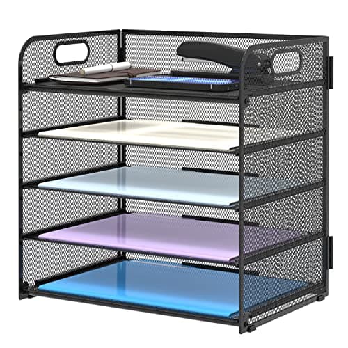 Supeasy 5 Trays Paper Organizer Letter Tray with Handle-Mesh Desk File Organizer, Paper Sorter Desk Organizer for Office, Home or School