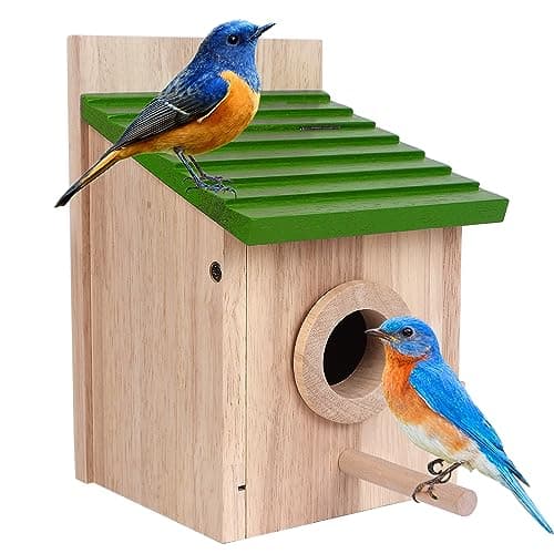 Bird House for Outside with Predator Guard Natural Wooden Bird Houses for Outdoors with Pole Finch Bluebird Cardinals Hanging Birdhouses Clearance Garden Country Cottages (Green, Normal)