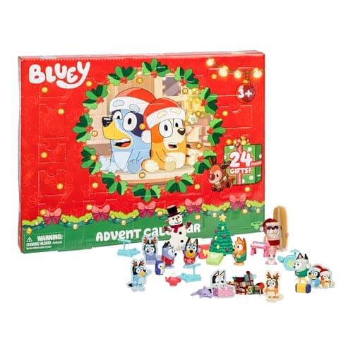 Bluey Mini Figures 2025 Christmas Advent Calendar, 24-Day Christmas Calendar Countdown with Festive Bingo, Muffin, and Socks, Advent Calendars for Ages 3+