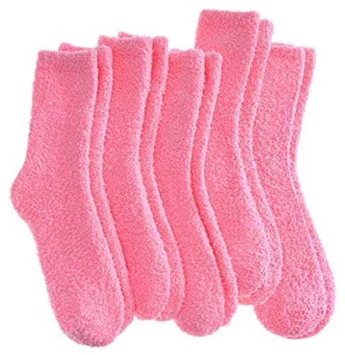 SDBING Fuzzy Socks for Women Soft Fluffy Home Sleeping Socks Cozy Warm Slipper Socks 6 or 5 Pairs (5 Pairs Pink)