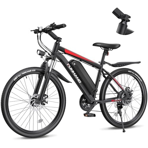 Funhang Electric Bike for Adults, 26'' 750W Peak Ebike, Up to 50 Miles 21.7MPH Electric Mountain Bike with 48V 374.4WH Removable Battery, Adjustable Stem, Fenders, Lockable Suspension Fork, 21-Speed