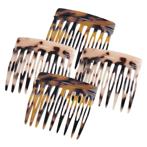 French Hair Side Comb - Small French Twist Hair Combs Decorative, Strong Hold Hair Clips for Women Girls Bun, 4 Pcs (Tortoise Shell, Leopard)