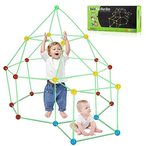 JACYUIG 156 Pieces Fort Building Kit for Kids Glow in The Dark Kids Fort Building Kit Gift for 3 4 5 6 7 8 9+ Ages Boys Girls Educational Learning Toy for Indoor Outdoor (Non-Luminous)